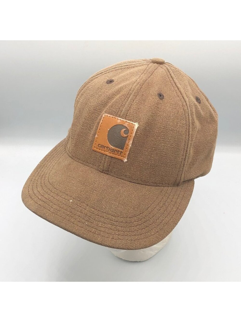 Vintage 90s Carhartt Leather Patch Snapback Brown Duck Canvas USA Made Hat  Cap